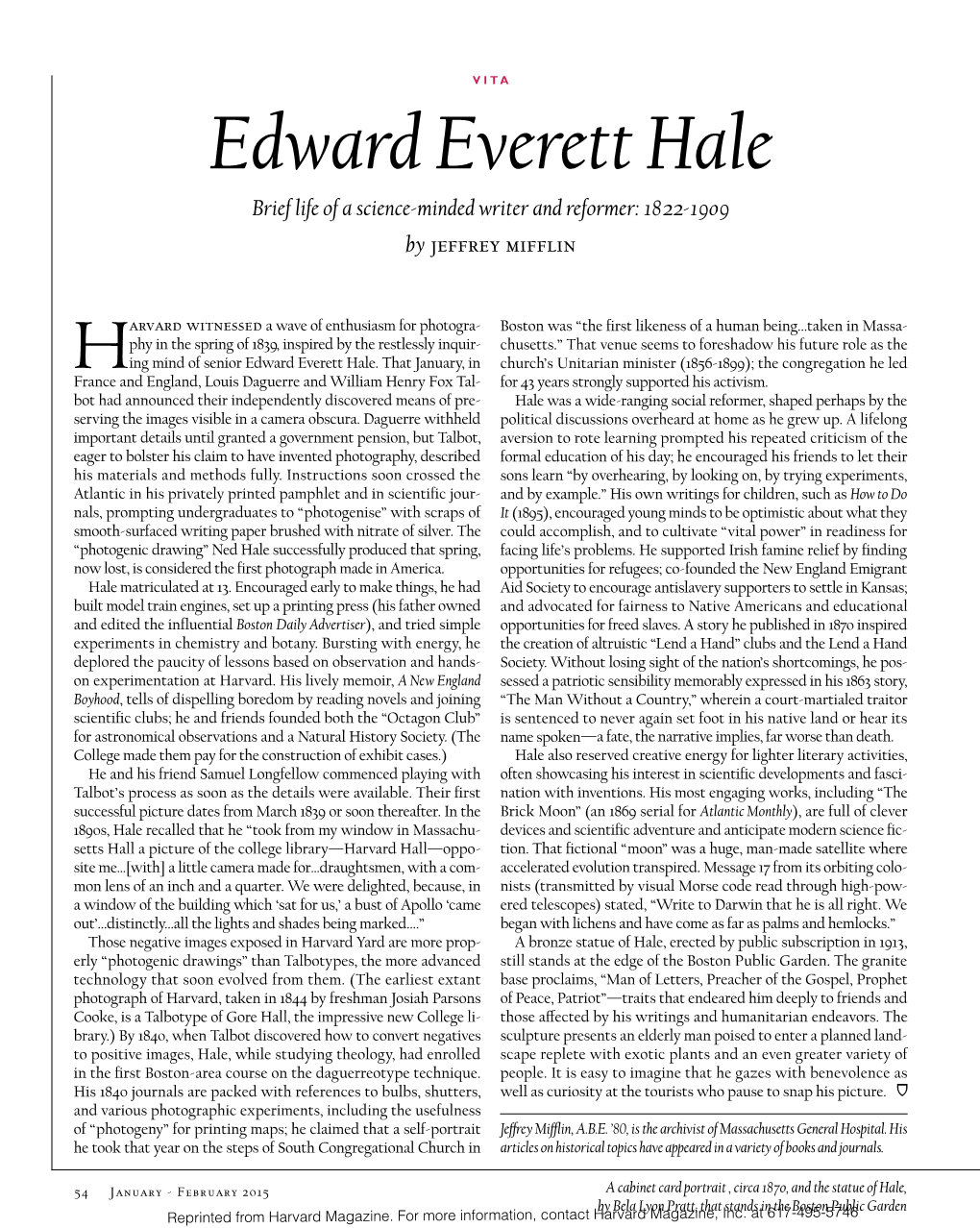 Edward Everett Hale Brief Life of a Science-Minded Writer and Reformer: 1822-1909 by Jeffrey Mifflin