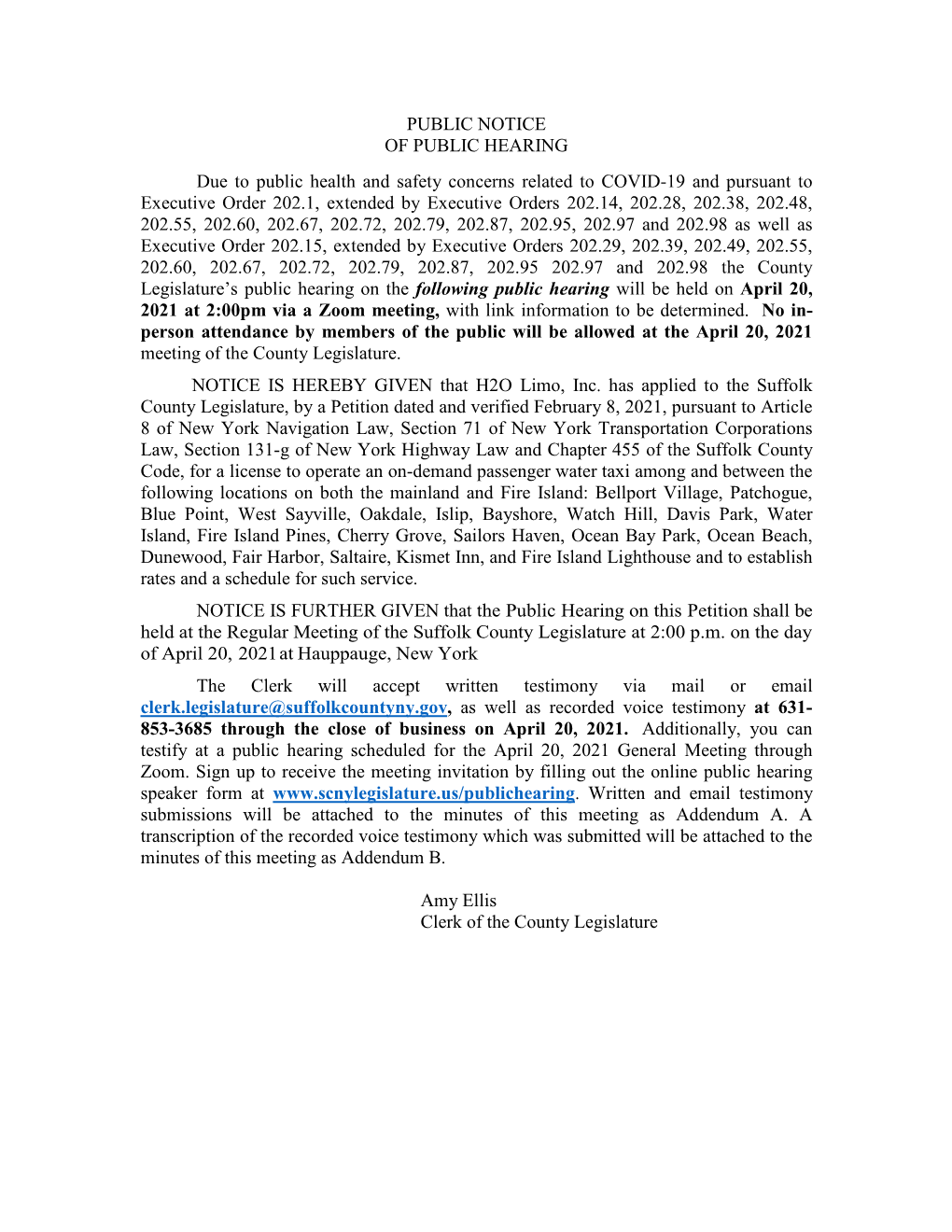 Public Notice of Public Hearing