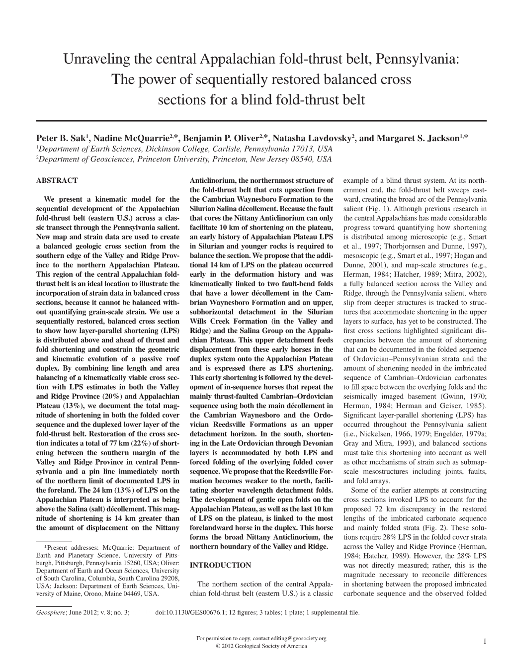 Unraveling the Central Appalachian Fold-Thrust Belt, Pennsylvania: the Power of Sequentially Restored Balanced Cross Sections for a Blind Fold-Thrust Belt