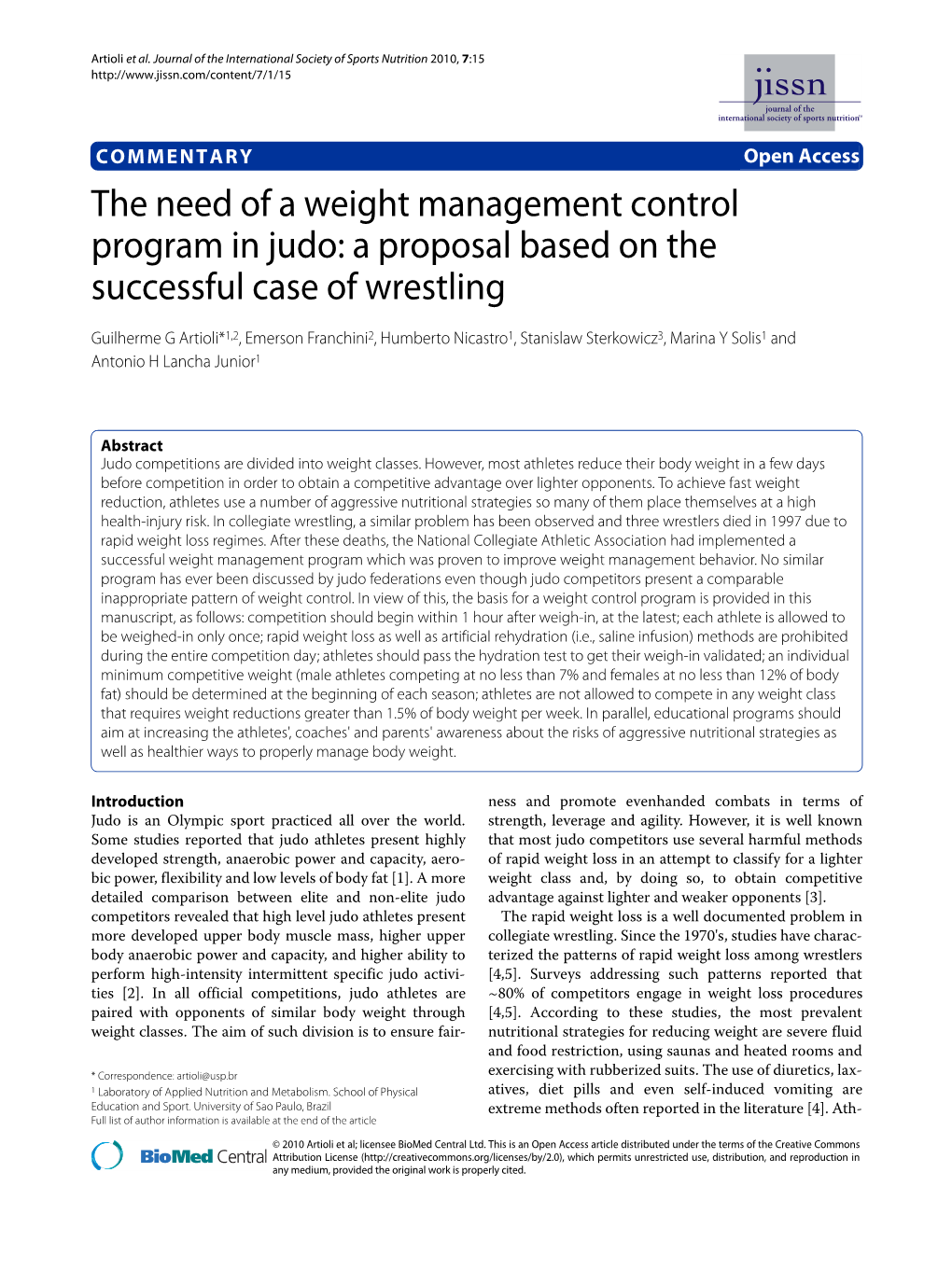 The Need of a Weight Management Control Program in Judo