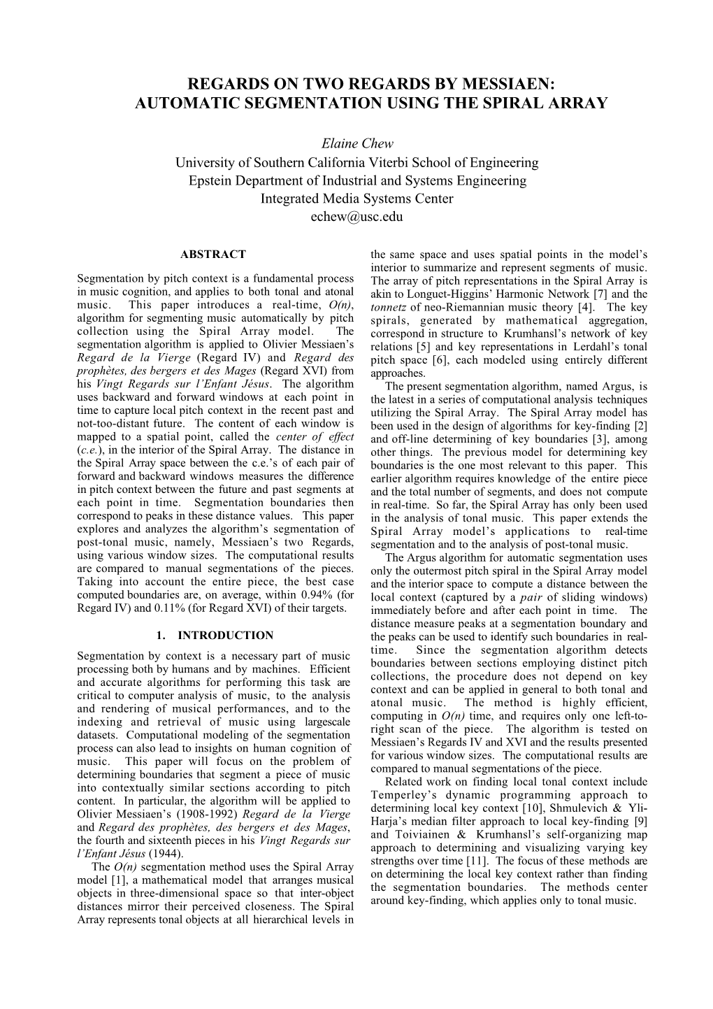 Messiaen's Regard IV: Automatic Segmentation Using the Spiral Array