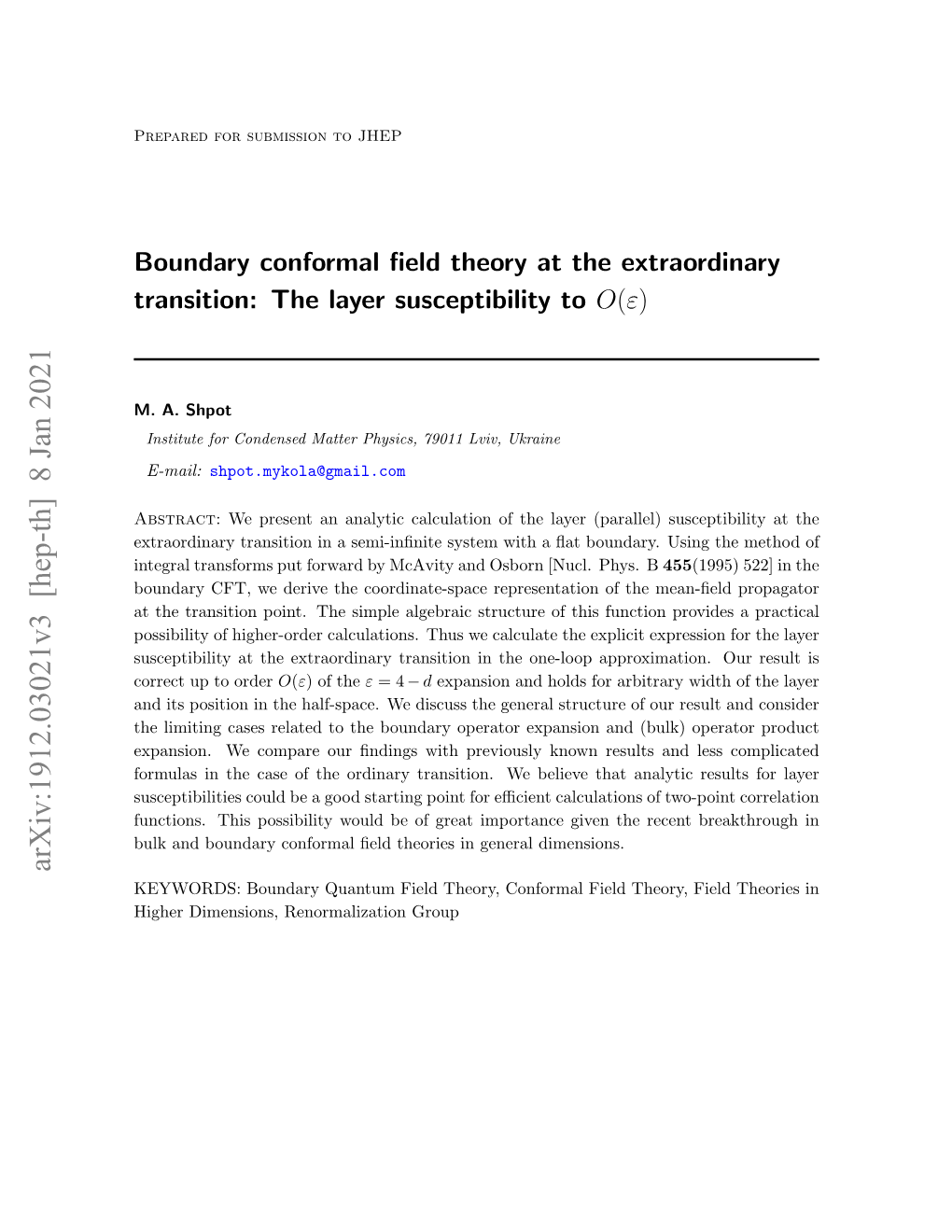 Boundary Conformal Field Theory at the Extraordinary Transition