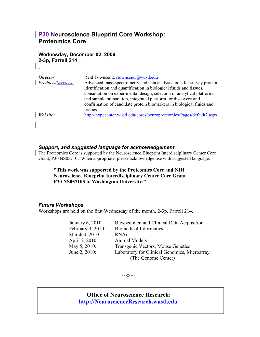 P30 Neuroscience Blueprint Core Workshop