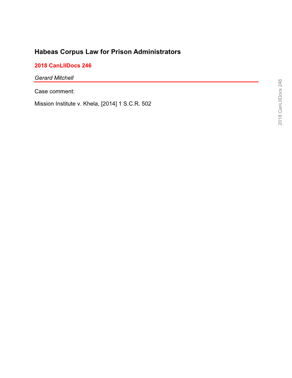 Habeas Corpus Law for Prison Administrators