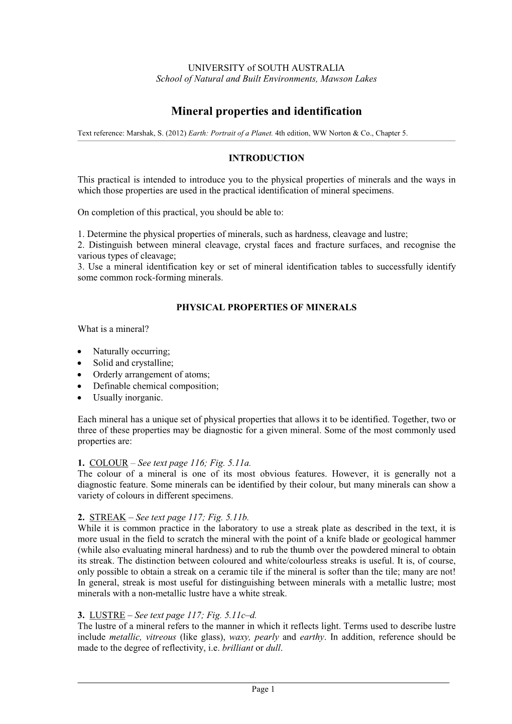 Mineral Properties and Identification