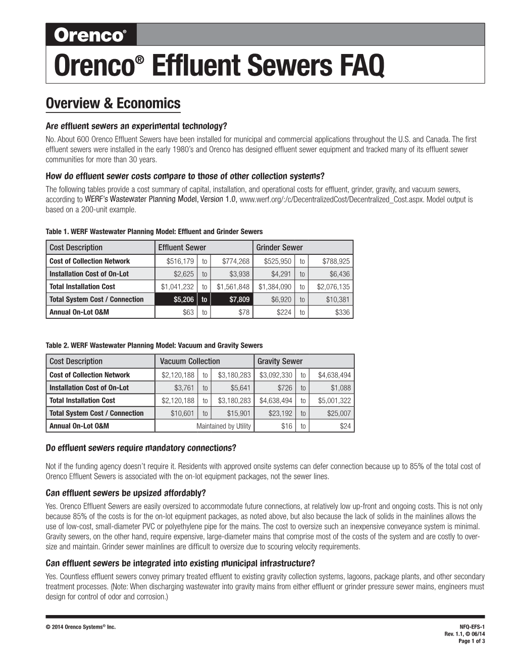 Orenco® Effluent Sewers FAQ Overview & Economics