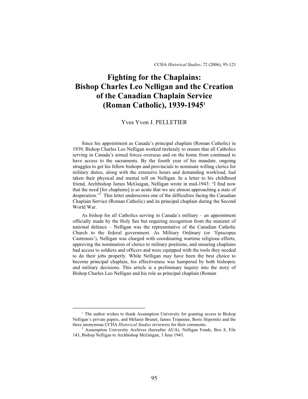 Bishop Charles Leo Nelligan and the Creation of the Canadian Chaplain Service (Roman Catholic), 1939-19451