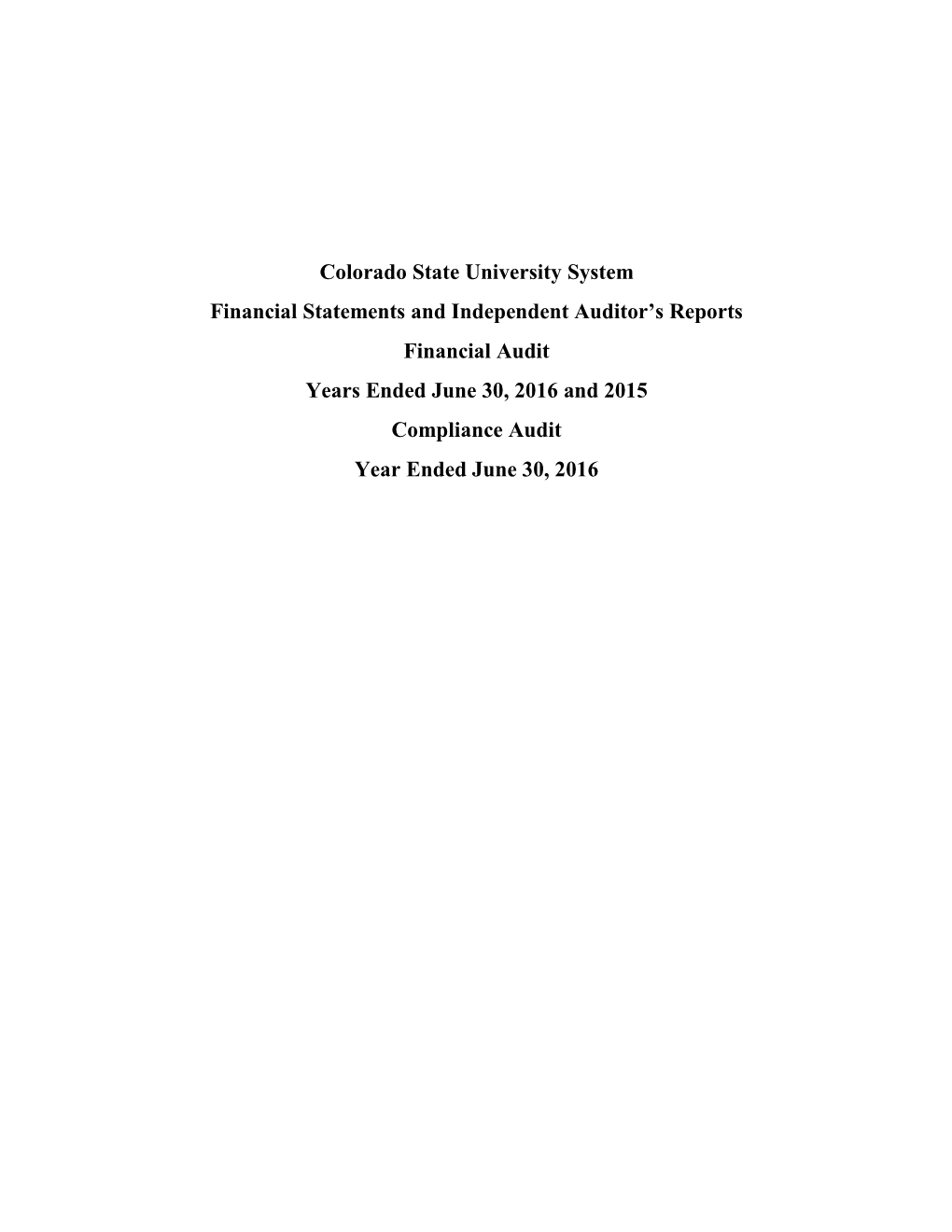 Colorado State University System Financial Statements And