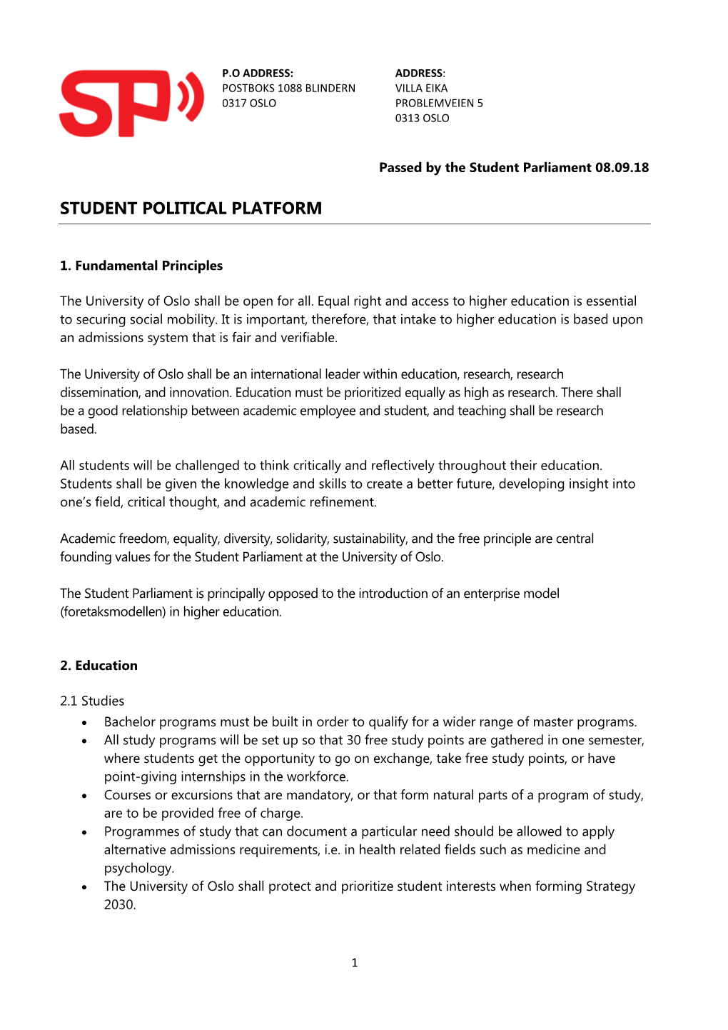 Student Political Platform