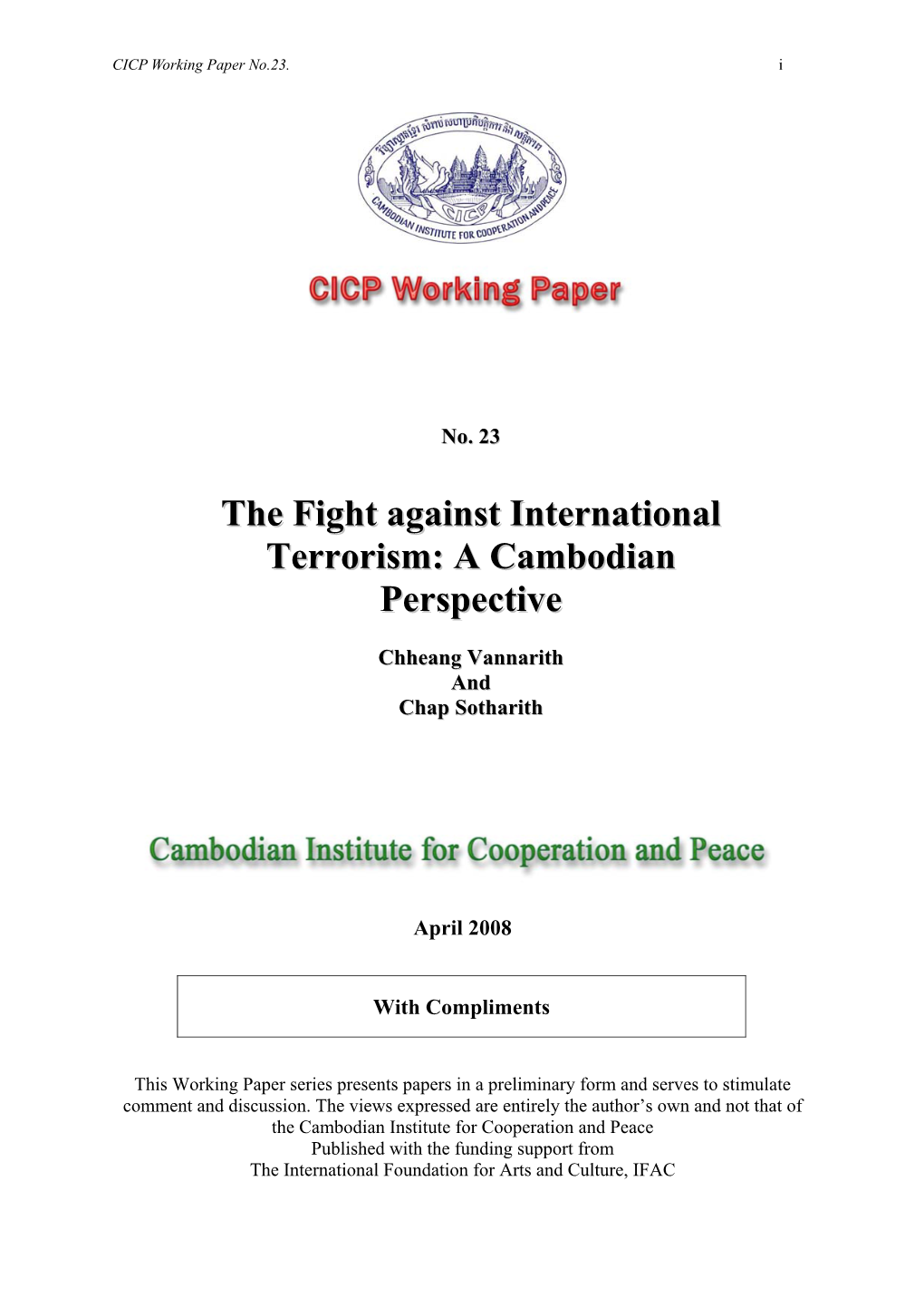 The Fight Against International Terrorism: Cambodian Perspective