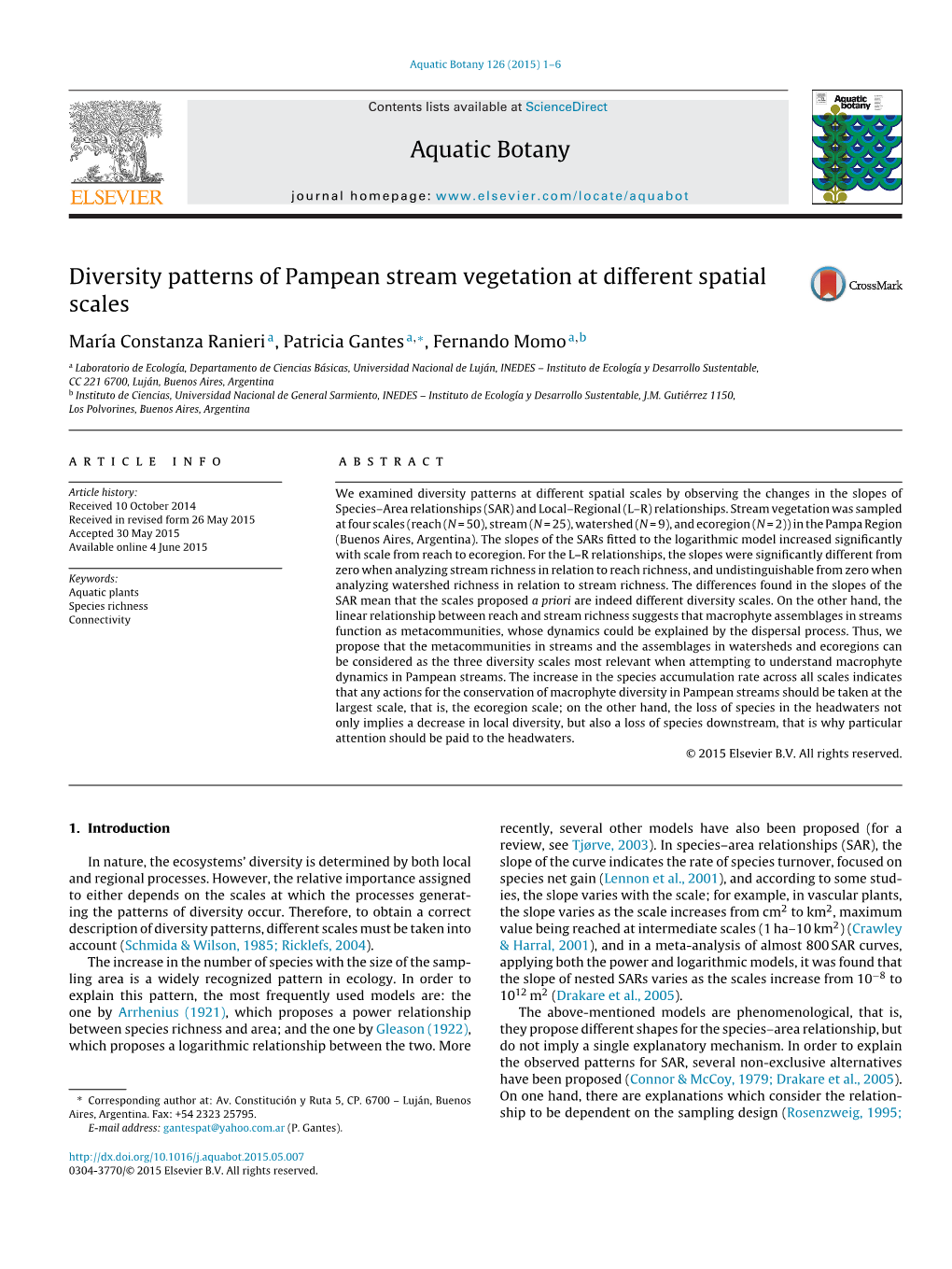 Diversity Patterns of Pampean Stream Vegetation at Different Spatial Scales