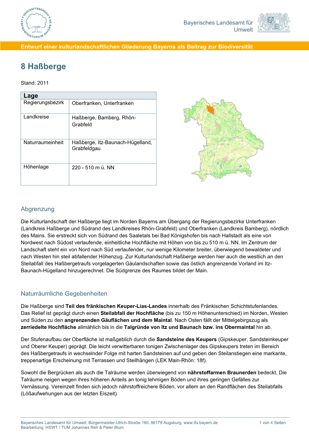 Steckbrief Kulturlanschaftsraum 8 Hassberge