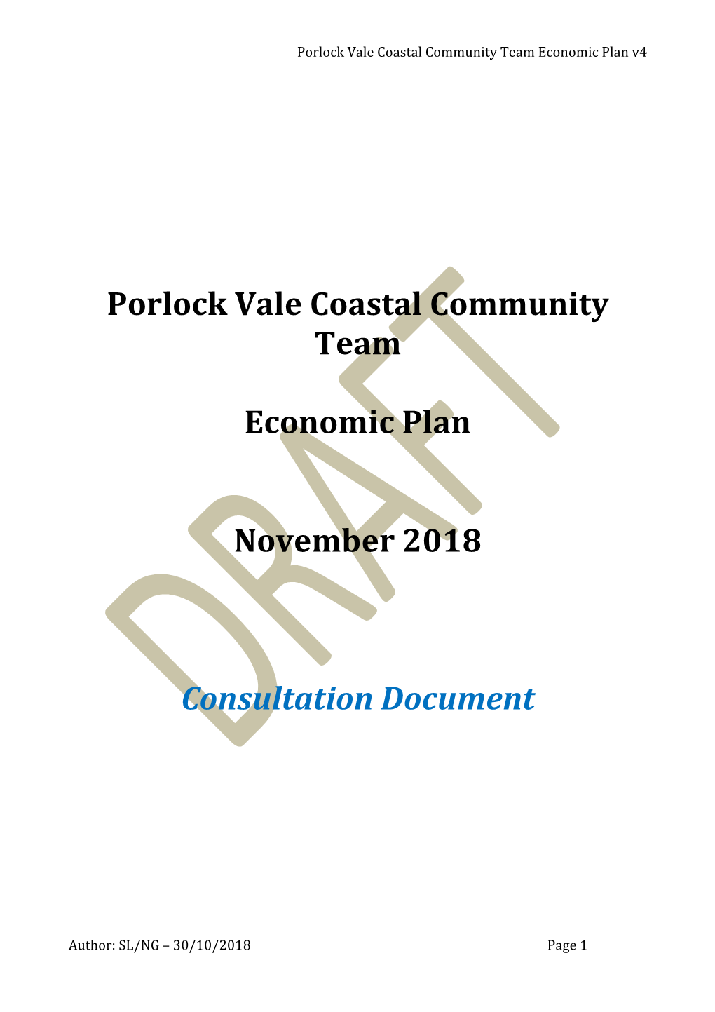 Porlock Vale Coastal Community Team Economic Plan November