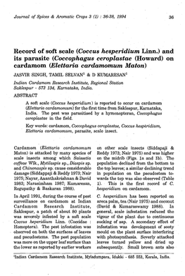 Record of Soft Scale (Coccus Hesperidium Linn.) and Its Parasite