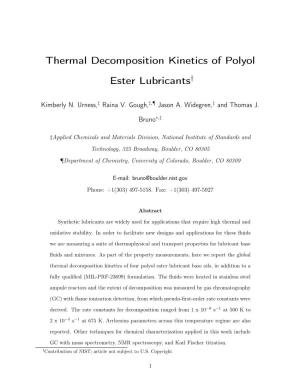 Thermal Decomposition Kinetics of Polyol Ester Lubricants†