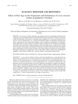 Effect of Host Age on the Oviposition and Performance of Ascia Monuste Godart (Lepidoptera: Pieridae)