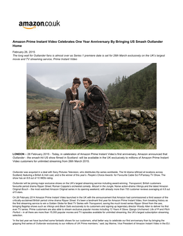 Amazon Prime Instant Video Celebrates One Year Anniversary by Bringing US Smash Outlander Home