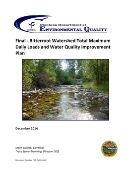 Bitterroot Watershed Total Maximum Daily Loads and Water Quality Improvement Plan