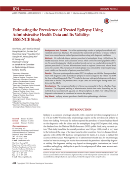 Estimating the Prevalence of Treated Epilepsy Using Administrative Health Data and Its Validity: ESSENCE Study