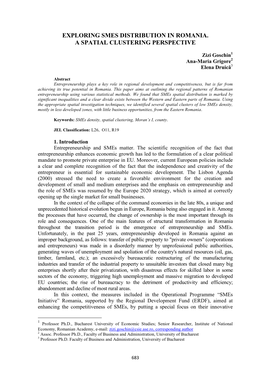 Exploring Smes Distribution in Romania. a Spatial Clustering Perspective