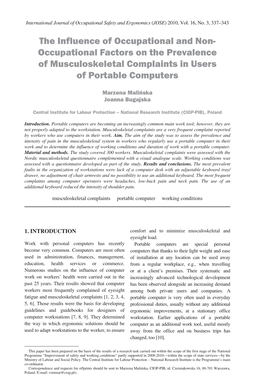 The Influence of Occupational and Non- Occupational Factors on the Prevalence of Musculoskeletal Complaints in Users of Portable Computers