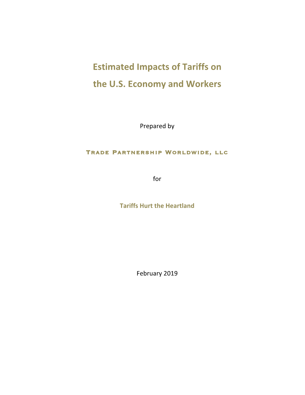 Estimated Impacts of Tariffs on the U.S. Economy and Workers