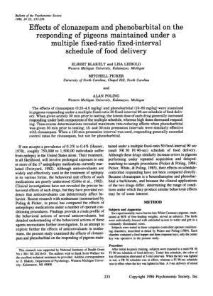 Effects of Clonazepam and Phenobarbital on the Responding of Pigeons Maintained Under a Multiple Fixed-Ratio Fixed-Interval Schedule of Food Delivery