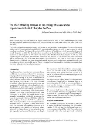 The Effect of Fishing Pressure on the Ecology of Sea Cucumber Populations in the Gulf of Aqaba, Red Sea Mohamed Hamza Hasan1 and Salah El-Den A