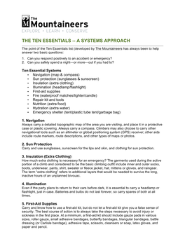 The Ten Essentials -- a Systems Approach