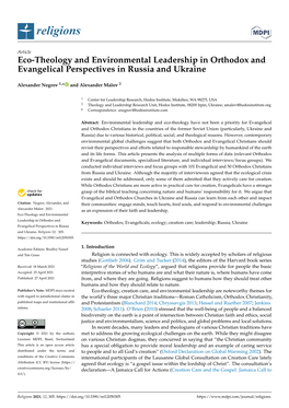 Eco-Theology and Environmental Leadership in Orthodox and Evangelical Perspectives in Russia and Ukraine