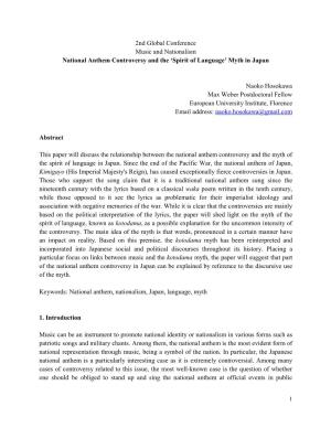 2Nd Global Conference Music and Nationalism National Anthem Controversy and the ‘Spirit of Language’ Myth in Japan