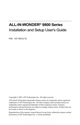 ATI ALL-IN-WONDER Radeon 9800 Series 9800 Pro Userguide Manual