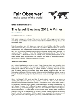The Israeli Elections 2013: a Primer