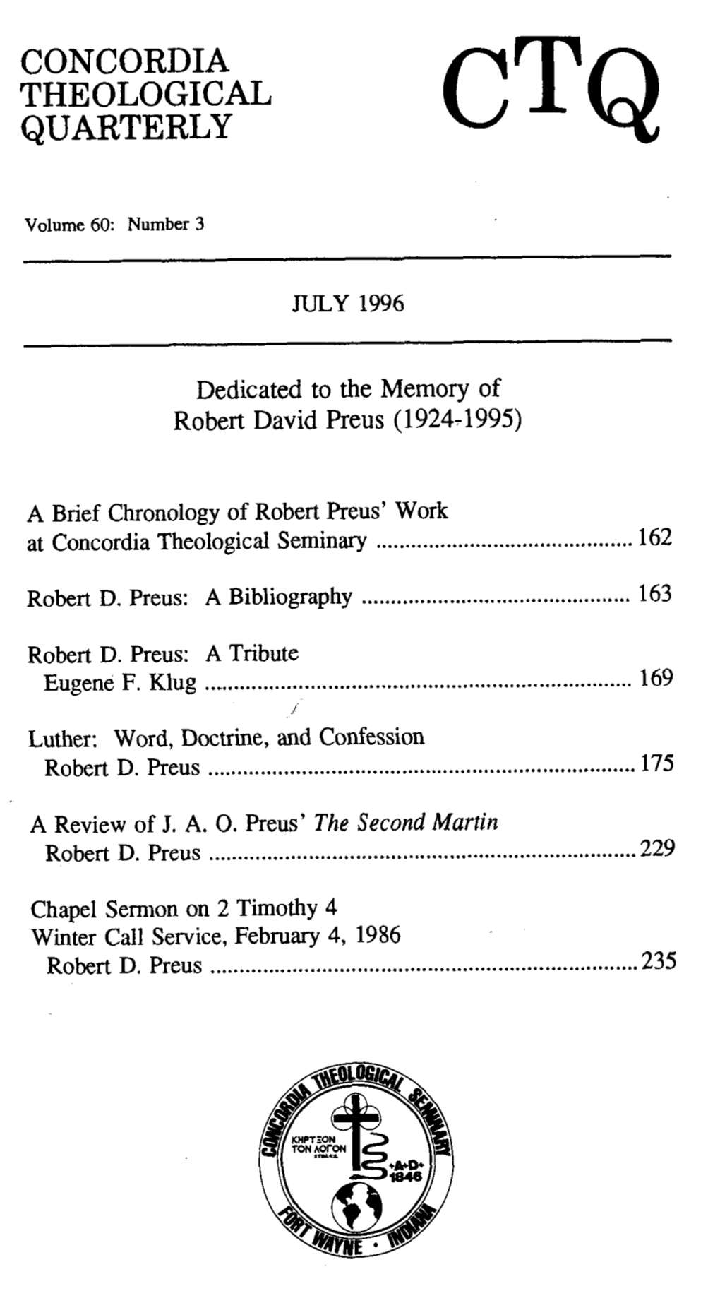 Robert D. Preus: a Bibliography