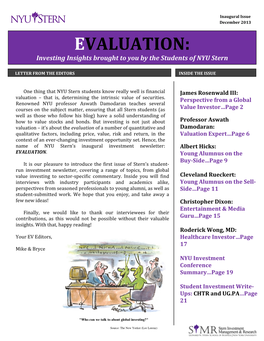 EVALUATION: Investing Insights Brought to You by the Students of NYU Stern