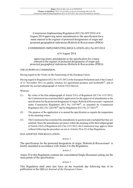 Commission Implementing Regulation (EU) No 855/2014