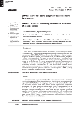 SMART - Narzędzie Oceny Pacjentów Z Zaburzeniami Świadomościi Mocy Regulacji W Badaniu Wysiłkowym