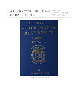 A History of the Town of Baie-D'urfé
