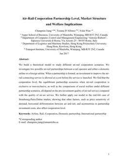 Air-Rail Cooperation Partnership Level, Market Structure and Welfare Implications