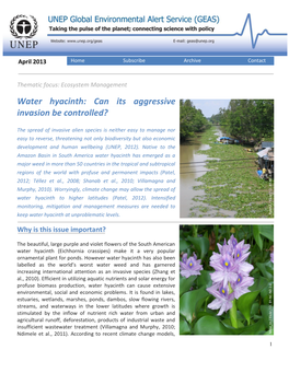 Water Hyacinth: Can Its Aggressive Invasion Be Controlled?