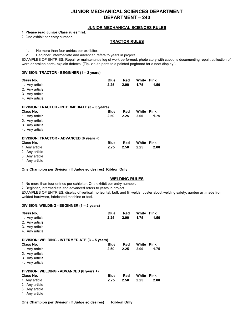 240 Junior Mechanical Sciences