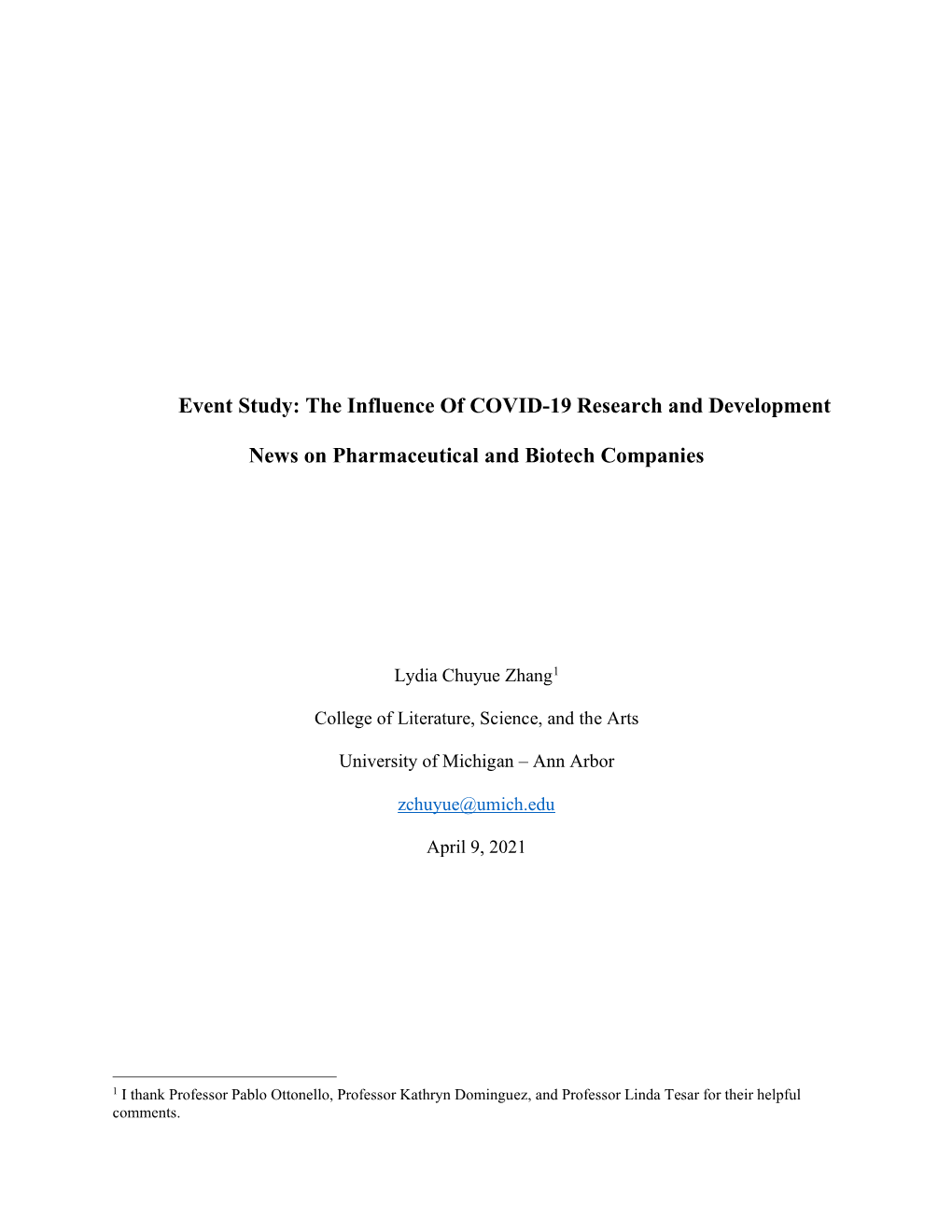 Event Study: the Influence of COVID-19 Research and Development