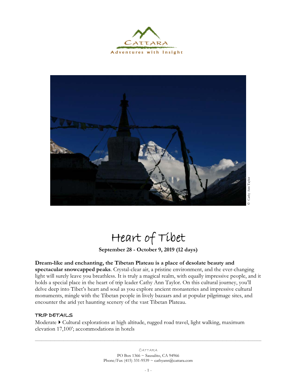 Heart of Tibet September 28 - October 9, 2019 (12 Days)