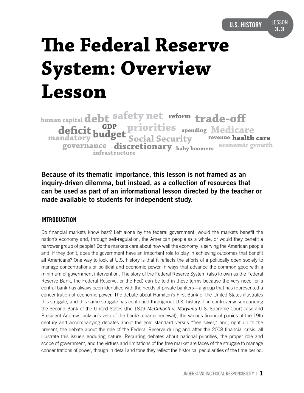 The Federal Reserve System: Overview Lesson