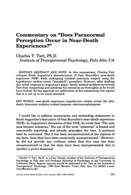 Does Paranormal Perception Occur in Near-Death Experiences?"