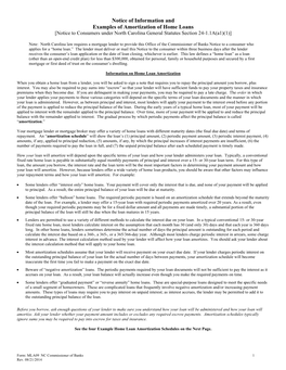 Notice of Information and Examples of Amortization of Home Loans [Notice to Consumers Under North Carolina General Statutes Section 24-1.1A(A1)(1)]