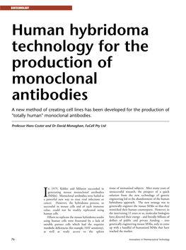 Human Hybridoma Technology for the Production of Monoclonal Antibodies