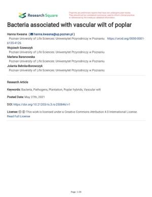 Bacteria Associated with Vascular Wilt of Poplar