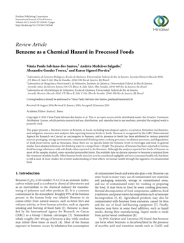 Review Article Benzene As a Chemical Hazard in Processed Foods