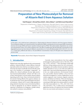 Preparation of New Photocatalyst for Removal of Alizarin Red-S from Aqueous Solution